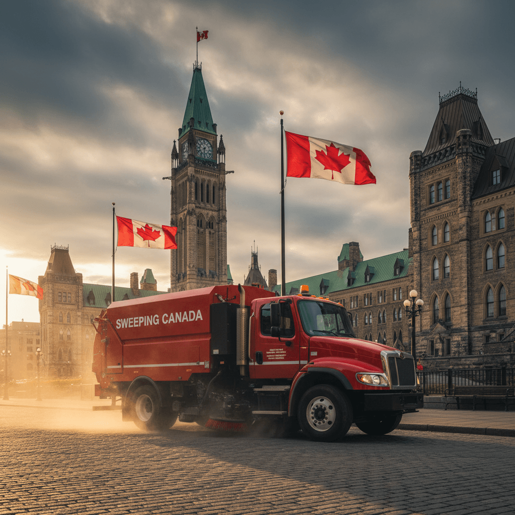 Sweeping Canada street sweeper at Parliament Hill in Ottawa